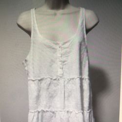 So Women's X-Large Half Button Cotton Breathable Tank Top White Flowery
