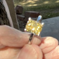 4ct Radiant Vivid Yellow Lab Diamond  VS. On Sz 7 White Gold NEW IGI Paperwork