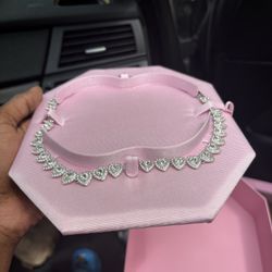 Ariana Grande x Swarovski Tennis necklace Mixed cuts, Heart, White, Rhodium plated