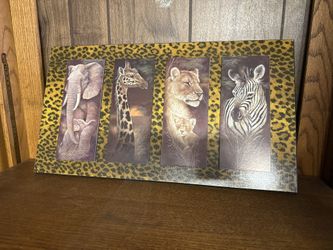 Y2K Vintage African Wildlife Framed Art – 4-Panel