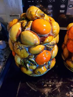 Mid century Inarco orange spice fruit basket 8 piece canister set Thumbnail