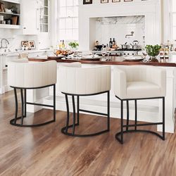 Modern Beige Fabric Barstool Set Of 3 