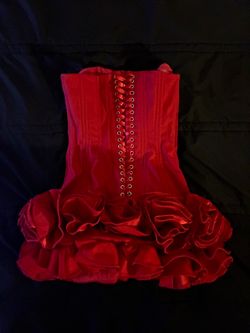 Red Strapless Red Corset Ruffle Mini Dress Y2K