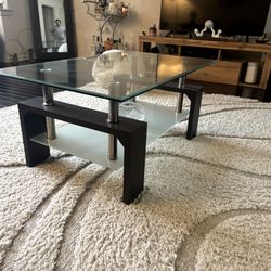 Modern Glass Coffee Table – 2 Tier – Dark Wood & Metal