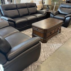 Top Grain Leather Sofa Set - Brown