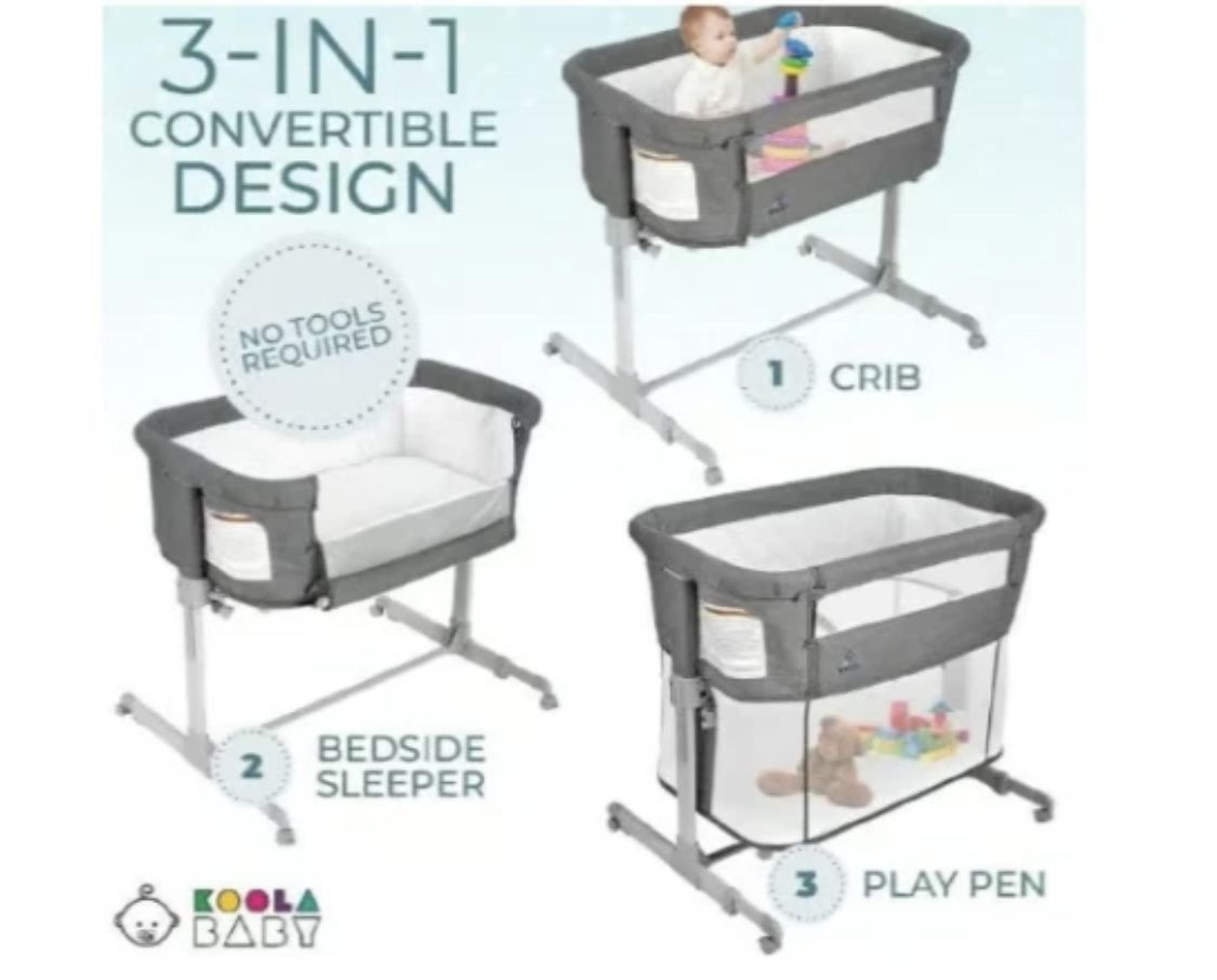 NEW 3 in 1 Baby Bassinet Bedside Sleeper and Playpen New, Open Box Easy folding, Portable Crib and Bassinet 33" x 20" x 33" 6-36 Months, Easily Conver