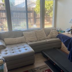 Gray Leather Couch With Detail