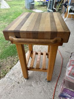 Nice, Sturdy Butcher Block Cart On Wheels Measures 19”x24”, 34” High.
