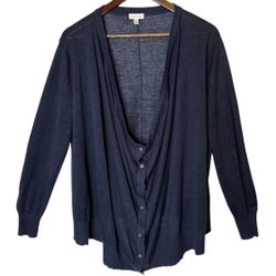 Garnet Hill Navy Linen Cardigan Large