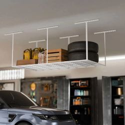 2ftx8ft Overhead Garage Storage Rack, Heavy-Duty Metal Garage Ceiling Storage Rack, 22''-40" Adjustable Ceiling Drop-Down, 400 lb. Loading Weight Capa