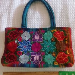 Guatemalan Colorful Floral Embroidered Tote Purse $15
