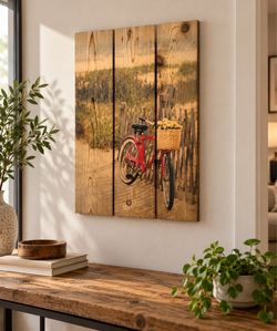 Ellison Art Red Bicycle Wooden Wall Decor  24”x 16”