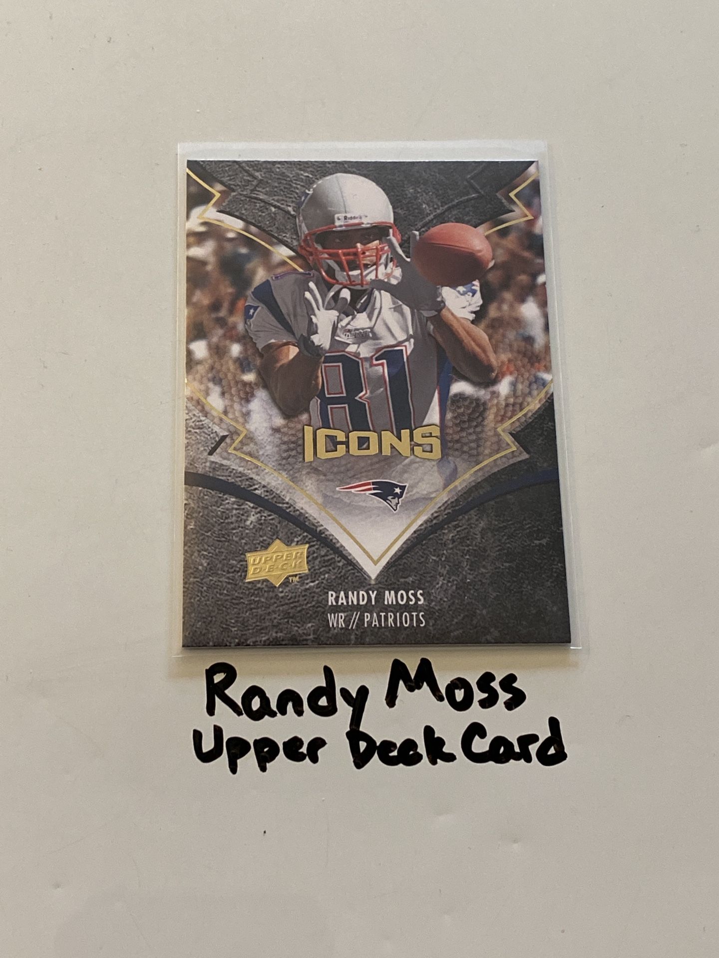 Randy Moss New England Patriots Hall of Fame WR Upper Deck Card. 