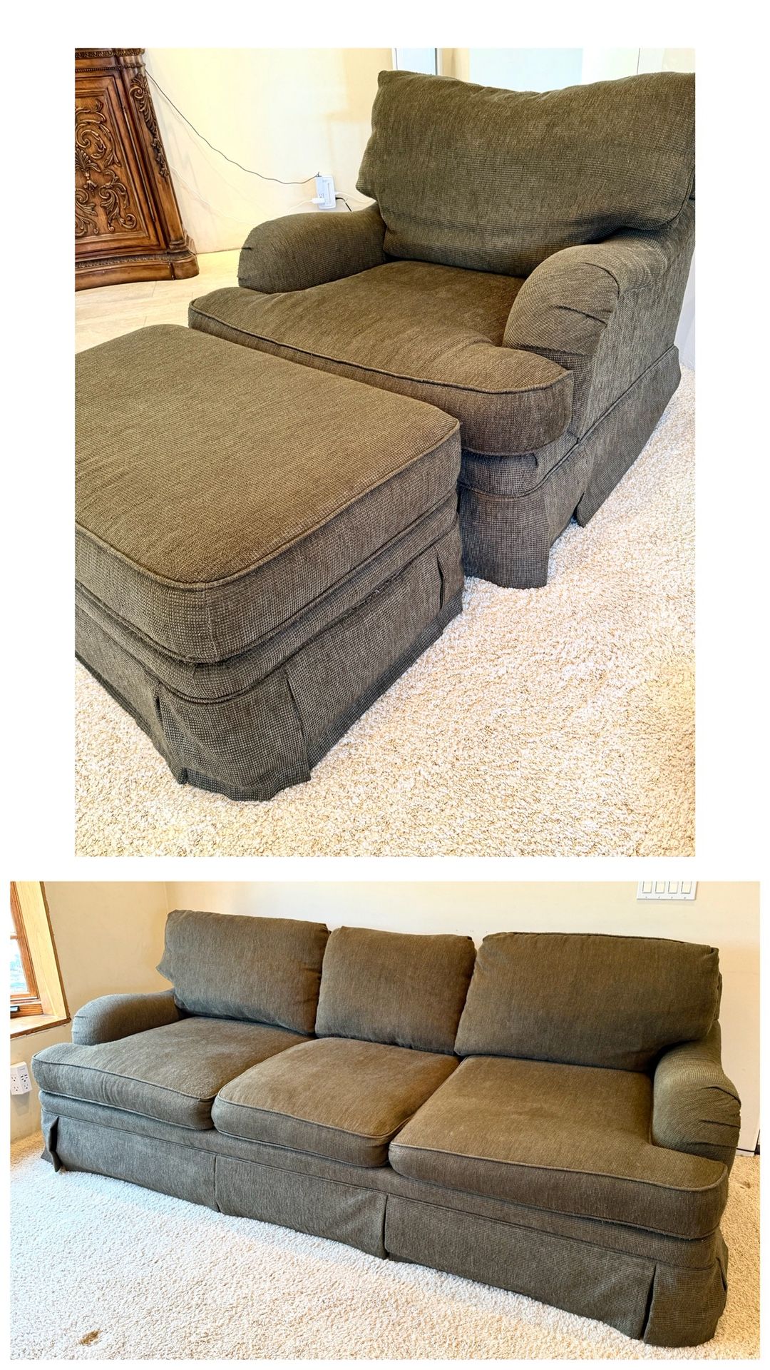 Green Sofa, Chair and Matching Ottoman (All 3 Pieces)