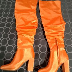 Orange Satin Thigh High Boots