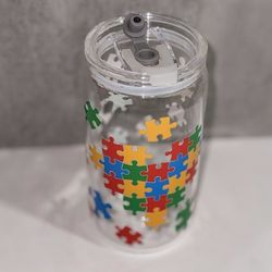 Custom Autism Awareness 16oz Glass Cup