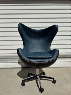 Classic Egg Chair, Black Leather and Denim, After Arne Jacobsen