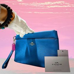Coach  Bag Vibrant Blue Wristlet with Pink Accent