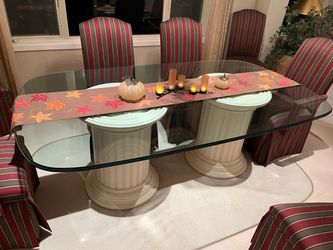 Glass Double Pedestal Dining Set