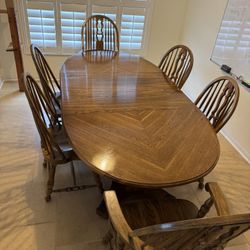 1970 Solid Oak Pedestal Dining Table