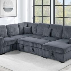 Dark Grey Storage Sectional w Pull Out Bed