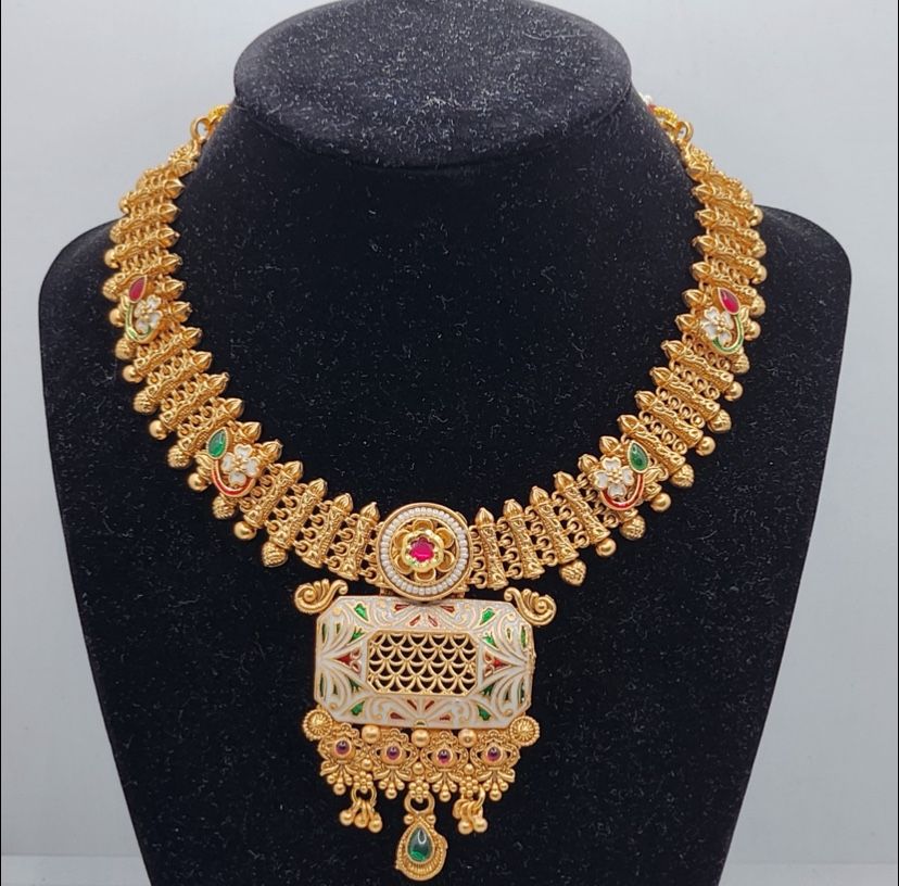 Regal Heritage Necklace with Enamel Pendant and Gem