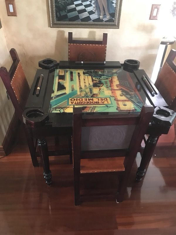 Authentic taburete cubanos! Wood Domino table with Cuban accents