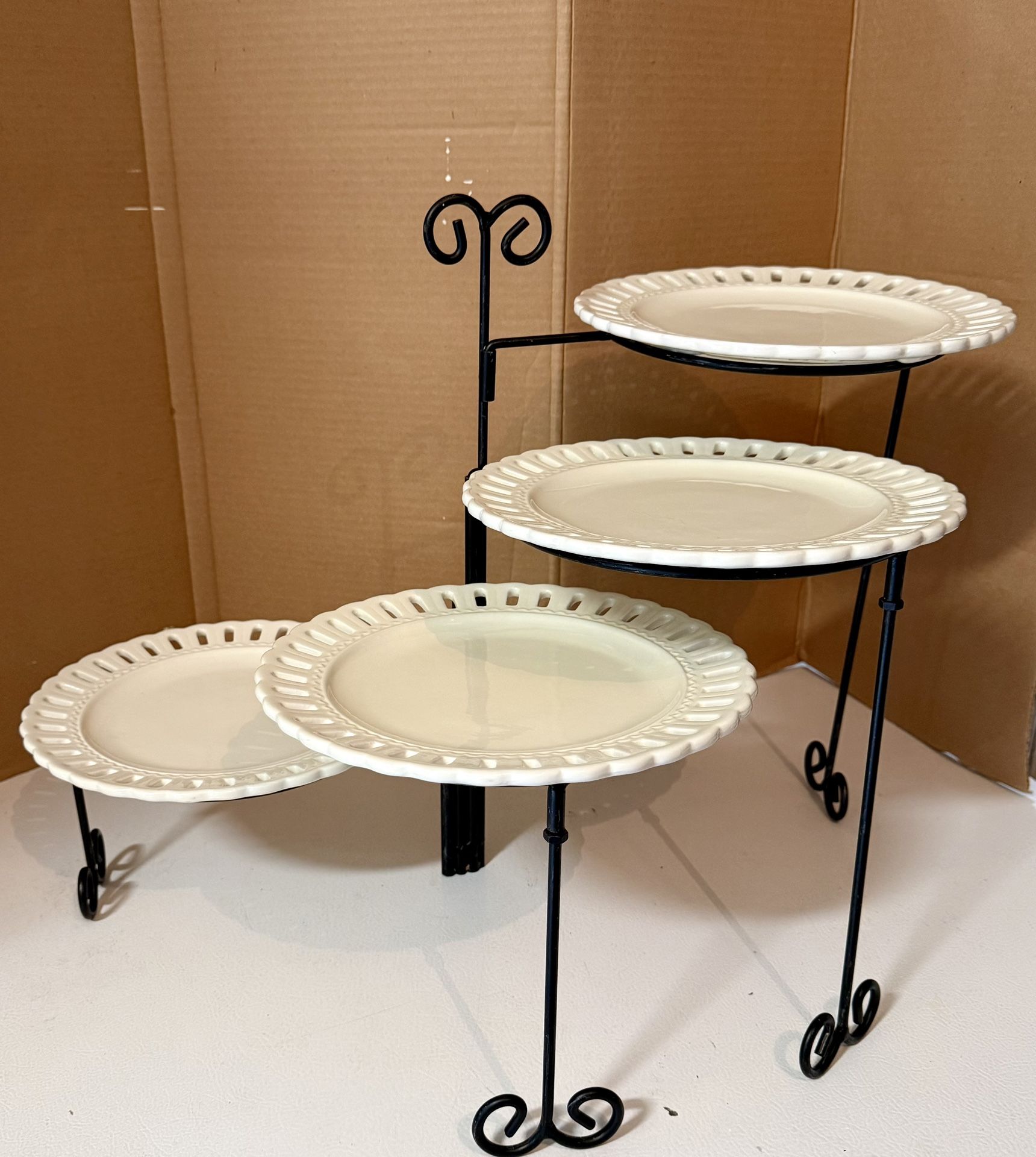 4 Tier Dessert Plate Stand Display With Plates