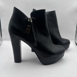Aldo Blk Ankle Leather Platform Block Stacked Heel With Zipper Closure ~Size 9