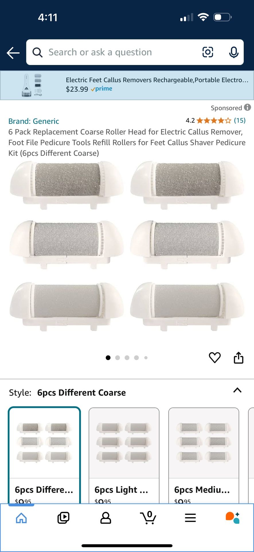 6 Pack Replacement Coarse Roller Head for Electric Callus Remover, Foot File Pedicure Tools Refill Rollers Feet Callus Shaver Pedicure Kit (6pcs Dif