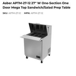 Asber APTM-27-12 27" W One-Section One Door Mega Top Sandwich/Salad Prep Table  