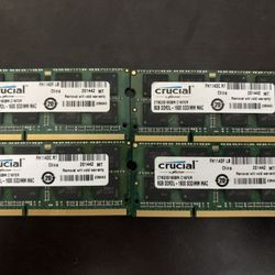 4x 8gb DDR3 1600 SODIMM Crucial Brand Internal Memory Sticks