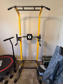 Power Tower Dip Station, Sand Kettlebells, + Misc Extra Home Gym  Equipment