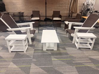 White Adirondack Chair and Coffee Table Set