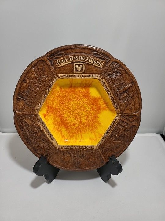 Walt Disney World Productions Park Ashtray/Trinket Dish 70's Orange Glaze (HS)