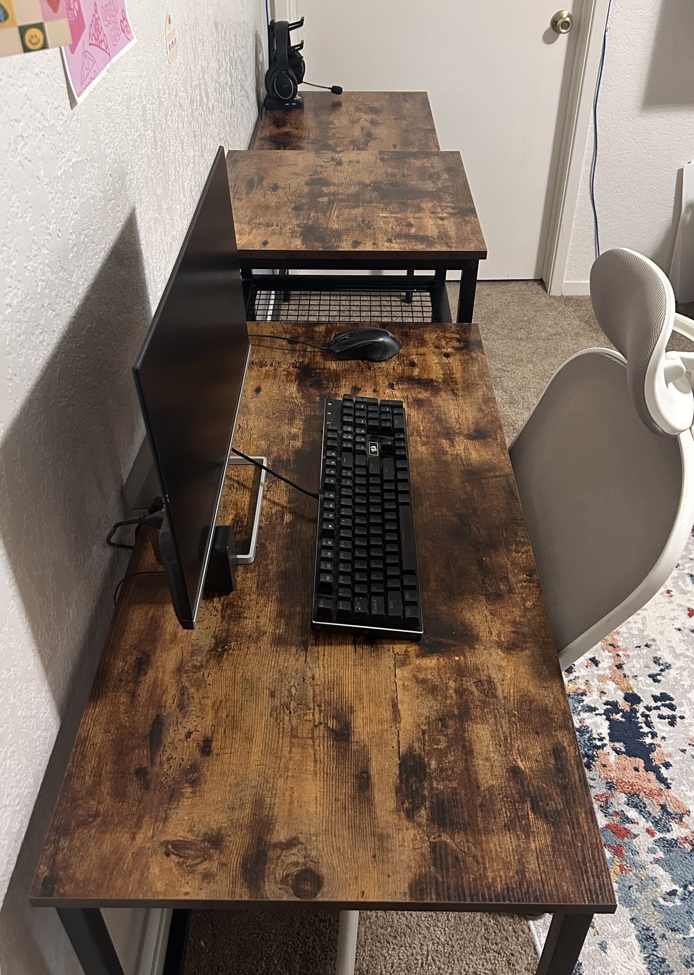 Double Computer Desk & Office Chair