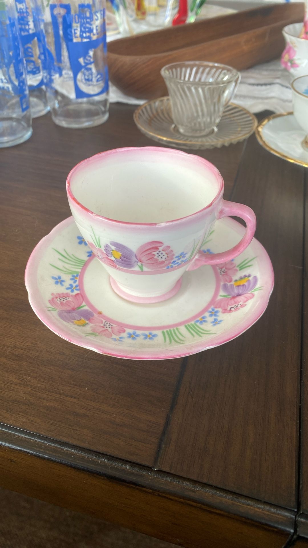 Herend Village Pottery Trellis Pattern Hand Painted Floral Pink Blue Green Yellow 1(contact info removed)