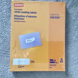 NEW Staples White Mailing Labels For Laser / Inkjet 3,000 Labels