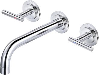 Chrome Wall Faucet High Flow Two Handles Stainless Steels,Long Spout Reach,Widespread Bathroom Sink Faucet with Rough-in Valve 3 Holes