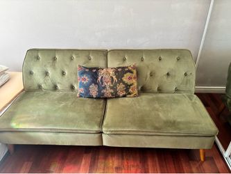 6 foot Green velvet futon