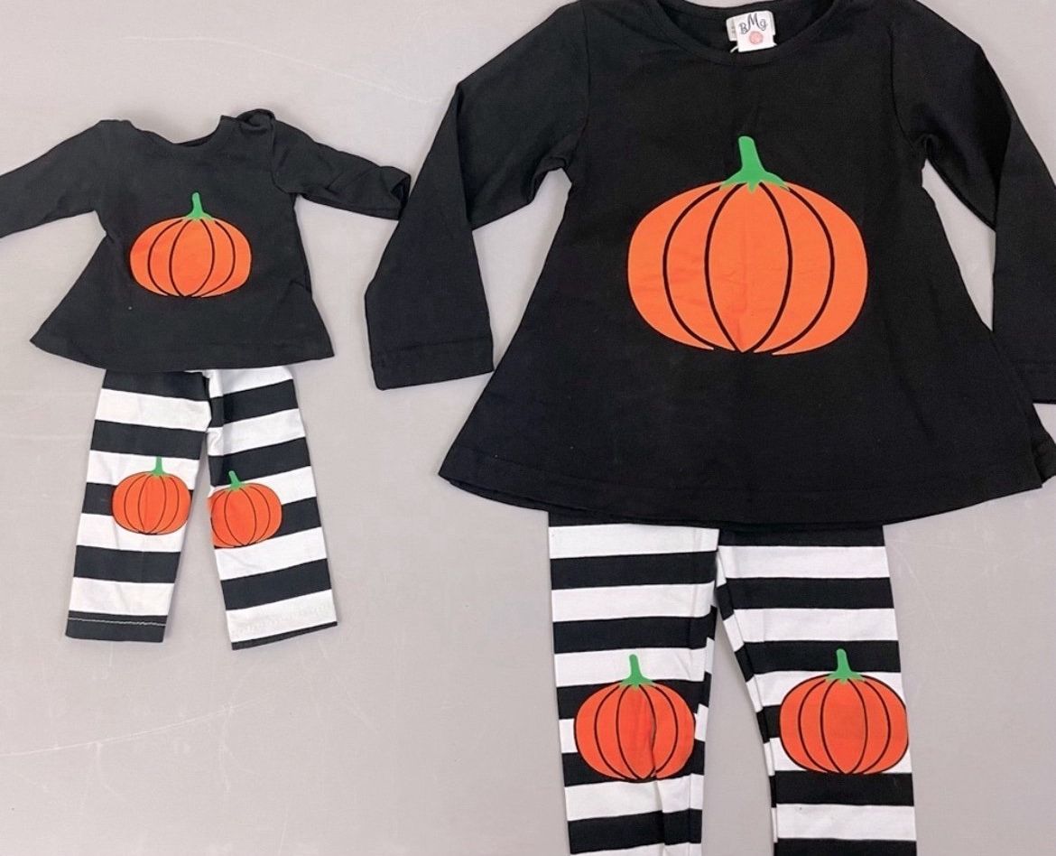 NWT Mia Belle Girls Pumpkin Tunic & Legging Set/Doll Clothes Set Sz. S 6-7y