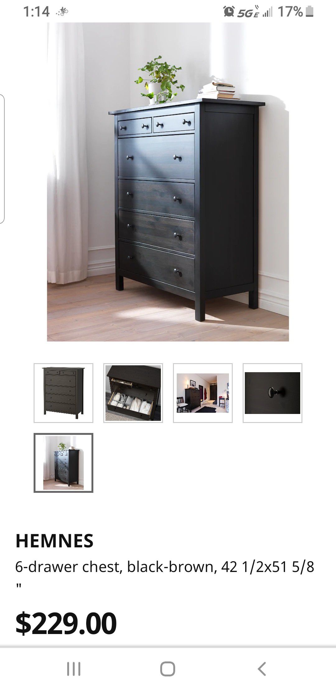 6 drawer Hemnes- ikea dresser - black