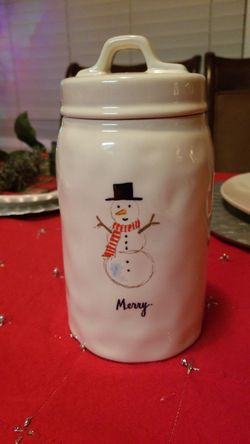 Rae dunn snowman Merry canister