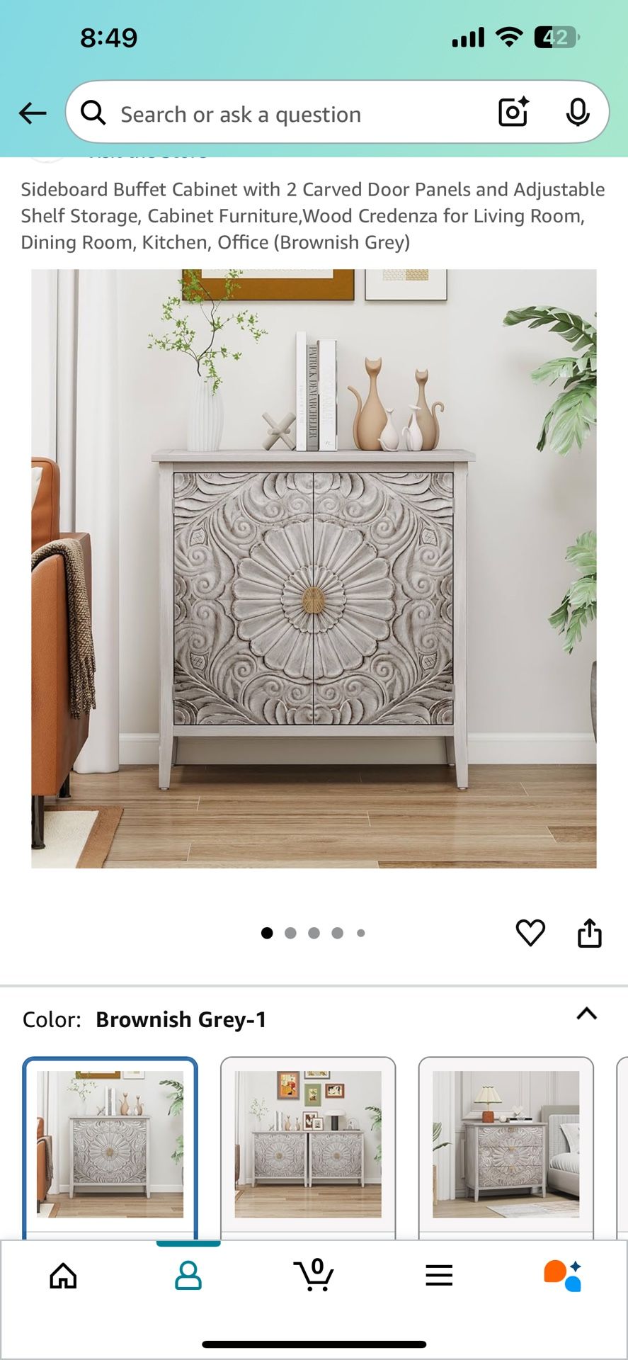 Sideboard Buffet Cabinet with 2 Carved Door Panels and Adjustable Shelf Storage