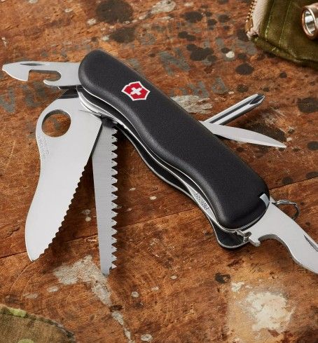Victorinox One Hand Trekker Lockblade Swiss Army Knife, 12 Function Pocket Knife with Large Serrated Blade, Wood Saw and Screwdriver