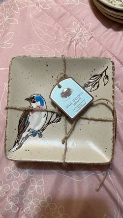 Set of 4 ceramic spring bird dishes