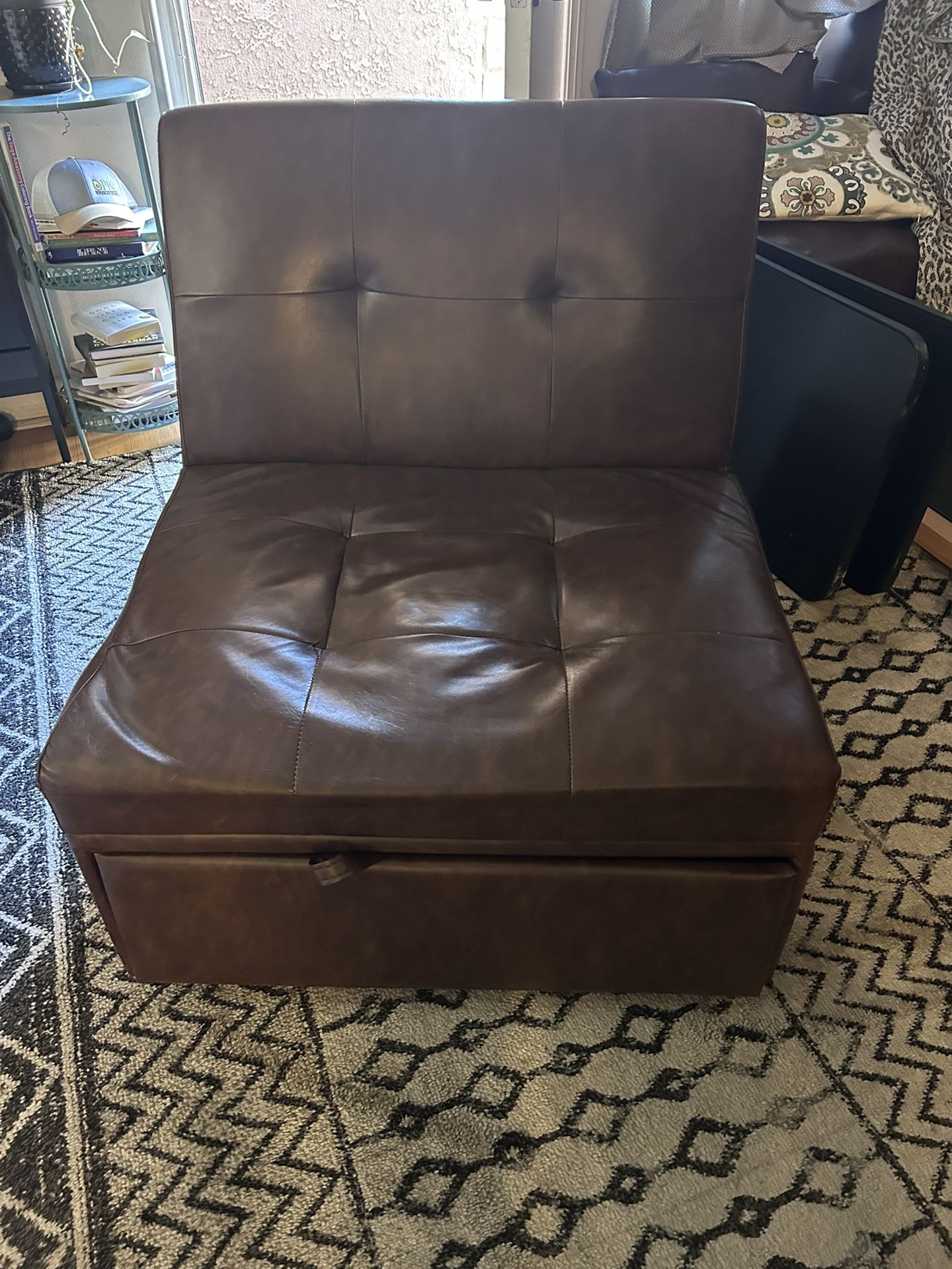 Faux Brown Leather Convertible Couch Sectional