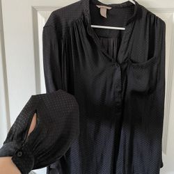 Women’s Size XL 16 Black Polka Dot Long Sleeve Blouse Flowy Button Front Top