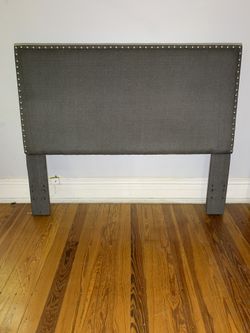 Contemporary Upholstered Headboard Queen Charcoal With Silver Nail Head Trim