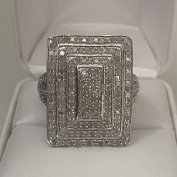 Sterling Silver ~1.5CTW Diamond Rectangular Cluster Ring Size 12